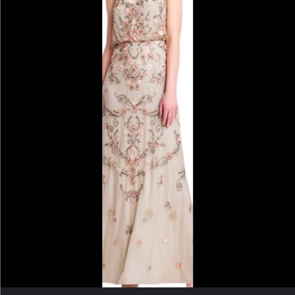 Beautiful beaded floral Adrianna Papell blush champagne beaded gown dress sz 4/6 - Picture 9 of 9